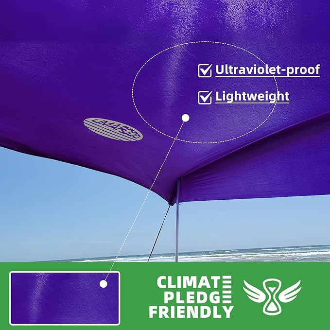UMARDOO Family Beach Tent Canopy Sun Shade Portable, Large Compact Beach Sun Shelter Easy Setup with Packable Bag for Outdoor Travel (Purple, 12X12 FT. 4Poles)