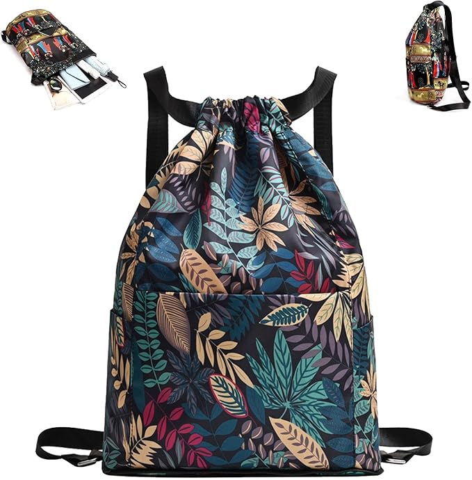 Drawstring Foldable Large Capacity Dry-wet Separation Travel Sports Backpack Waterproof Gym Bag with Multiple Pockets (Blue)