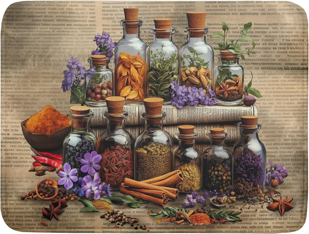 Herbs Kitchen Dish Drying Mat - Spice Bottle Absorbent Microfiber Dish Rack Mat Drying Pad 18 X 24 In