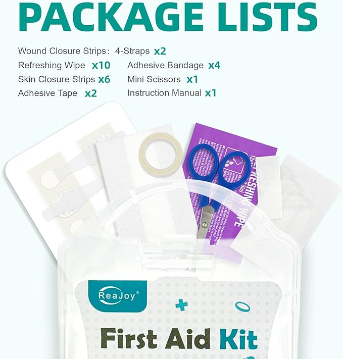 25 PCS First Aid Kit, Wound Closure Strips, Emergency Wound Closure Device Without Stitche, 4 Strips x2, First Aid Supplies Kit at Home Outdoors Sports