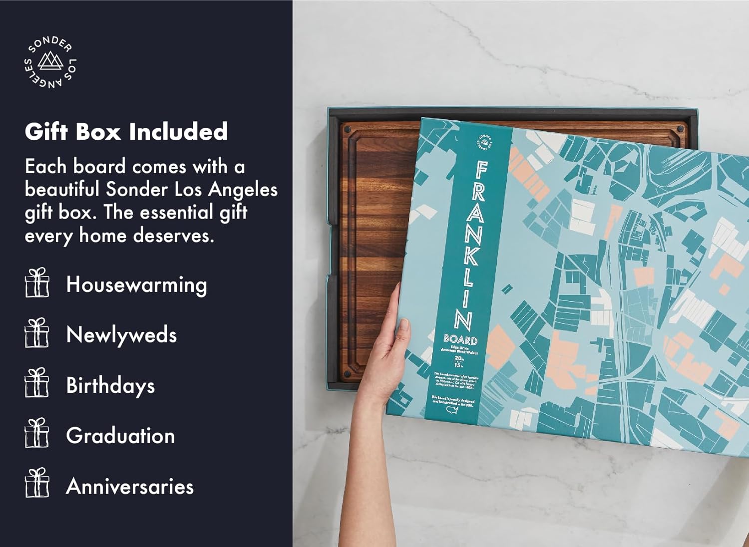 Sonder Los Angeles, Made in USA, Large Thick Edge Grain Walnut Wood Cutting Board with Non-Slip Feet, Juice Groove for Kitchen 20x15x1.5 in (Gift Box Included)