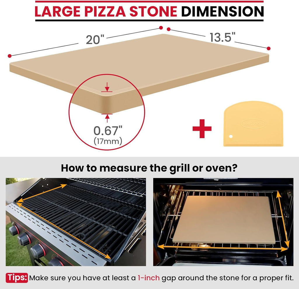 Unicook Large Pizza Stone for Oven 20 Inch, Rectangular Baking Stone 20" x 13.5" x 0.67", Heavy Duty Cordierite Bread Pan, Thermal Shock Resistant, Ideal for Baking Large or 2 Personal Pizzas