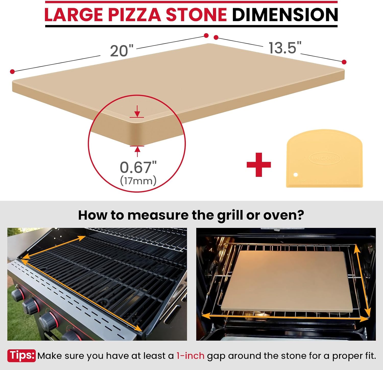 Unicook Large Pizza Stone for Oven 20 Inch, Rectangular Baking Stone 20" x 13.5" x 0.67", Heavy Duty Cordierite Bread Pan, Thermal Shock Resistant, Ideal for Baking Large or 2 Personal Pizzas
