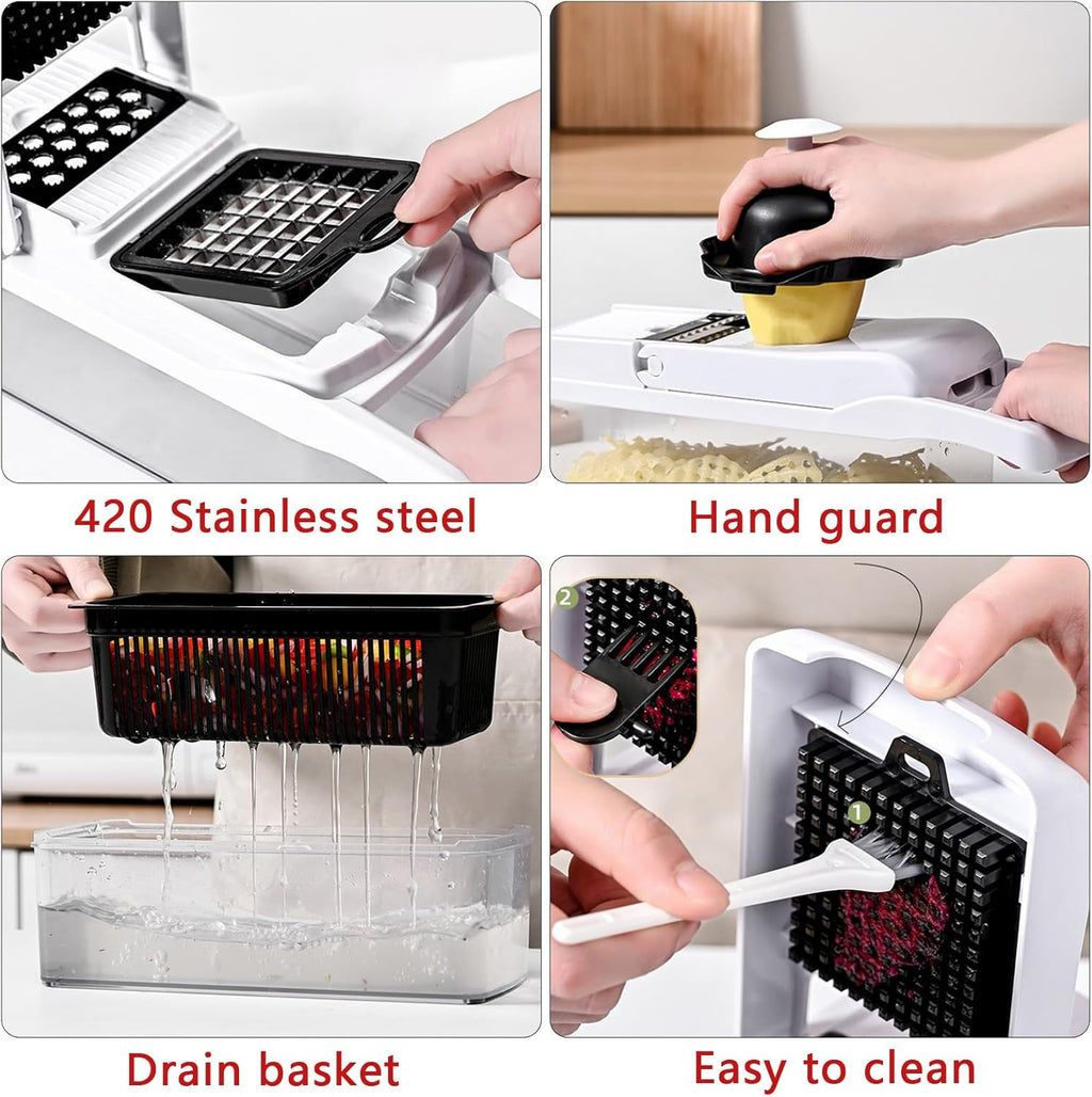 25-in-1 Vegetable Chopper with 13 Blades - Mandoline Slicer -Food Chopper w/Container - Cheese Grater - Veggie Salad Onion Chopper - Kitchen Gadget - Home Essentials - Kitchen Accessories