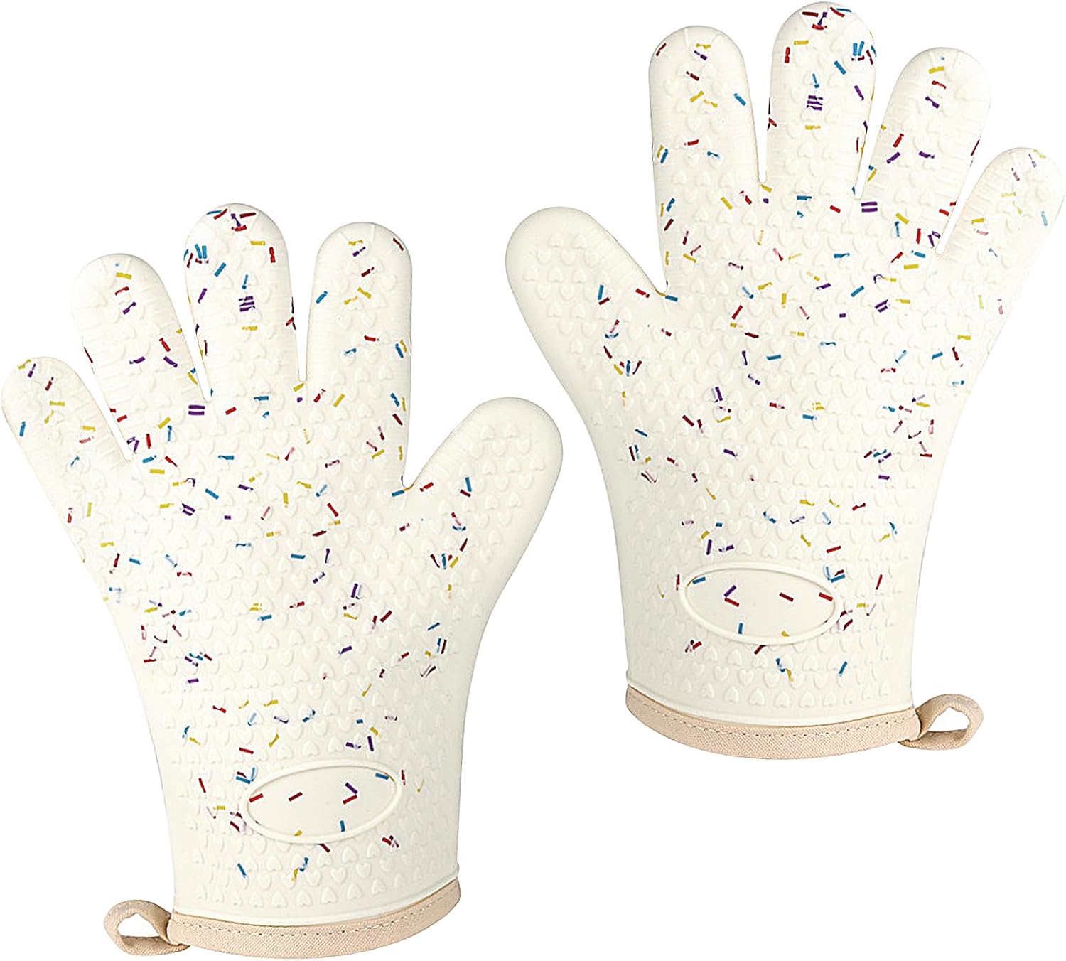 Oven Mitts with Fingers, Heat Resistant 500°F, Waterproof & Non-Slip Kitchen Gloves for Baking, Grilling, Cooking - 5-Finger Design with Soft Lining, Hanging Hook,Candy Bar