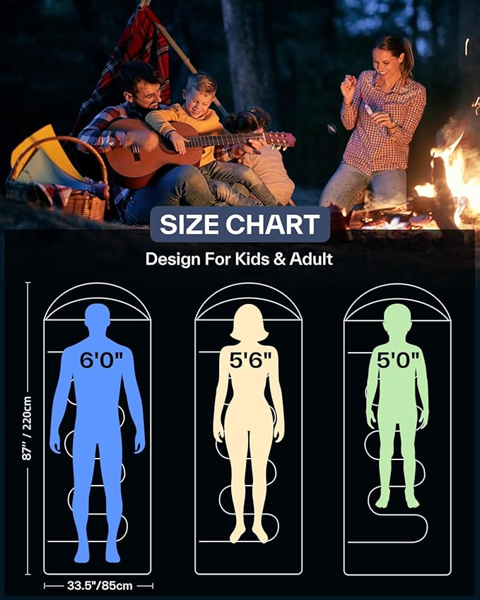 Sportneer Sleeping Bags for Adults, Warm & Cold Weather Sleeping Bag for Adults Kids Boys Girls - Lightweight Compact Camping Gear Equipment, Traveling, Backpacking, Hiking