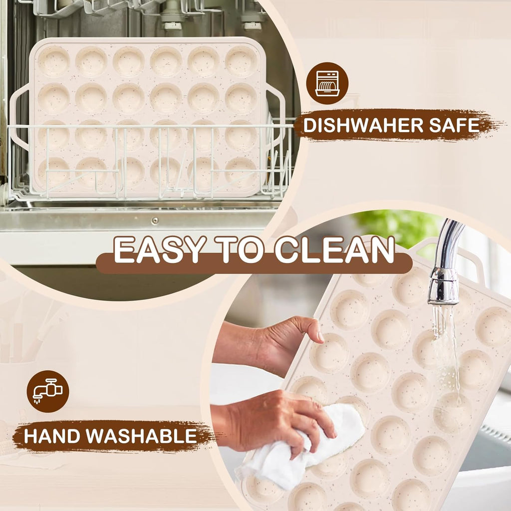 Silicone Mini Muffin Pan, 24 Cups Muffin Tin Baking Mold With Reinforced Stainless Steel Frame Inside, Nonstick Bakeware Cupcake Pan BPA Free, 2PCS