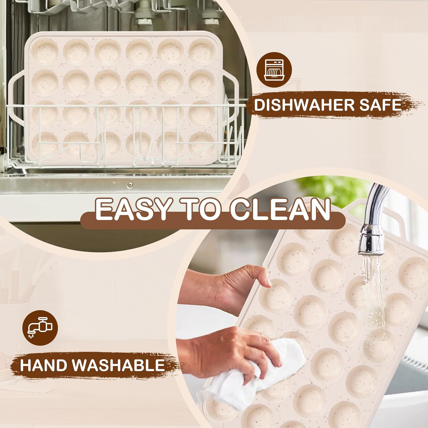 Silicone Mini Muffin Pan, 24 Cups Muffin Tin Baking Mold With Reinforced Stainless Steel Frame Inside, Nonstick Bakeware Cupcake Pan BPA Free, 2PCS