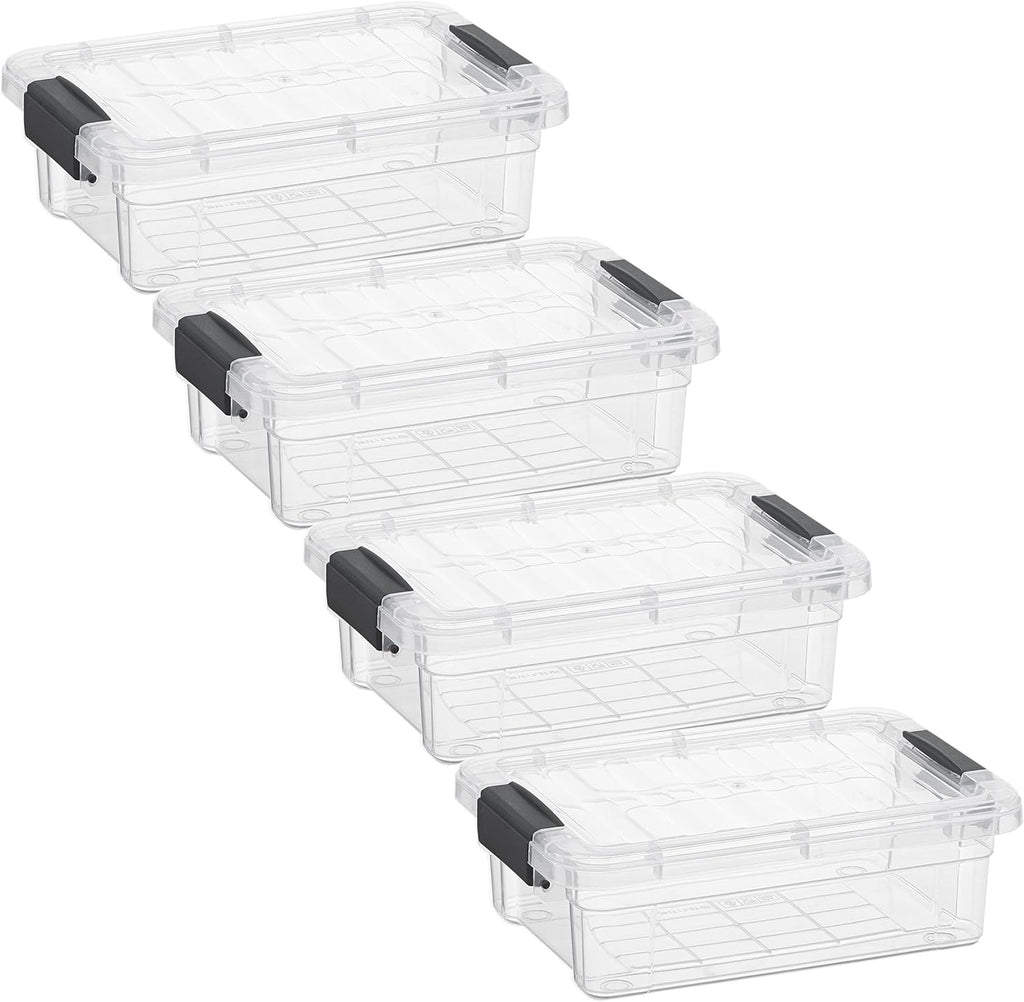 Superio Clear Storage Boxes with Lids, 1.27 Quart Plastic Container Bins for Organizing, Stackable Crates, BPA Free, Non Toxic, Odor Free, Organizers for Home, Office and Dorm, 4 Pack
