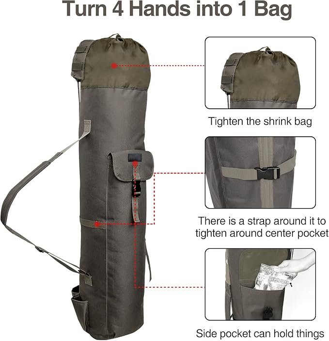 DONQL Fishing Rod Bags Outdoor Fishing Pole Holders Multifunction Camping Portable Canvas Backpack Case Fish Rod Storage Bag Fishing Rod Case Holding 5 Poles & Fishing Tackles (Khaki)