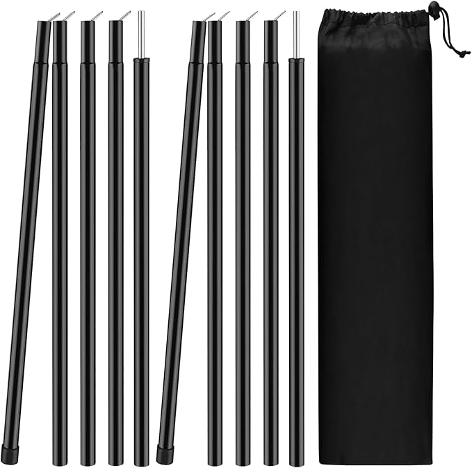 Neween Tent Poles for Tarp Adjustable Camping Tarp Poles Set of 2, 76in Lightweight Collapsible Tent Pole with a Diameter of 0.6in for Backpacking Hiking Awning Canopy Rain Fly Shelter (Black)