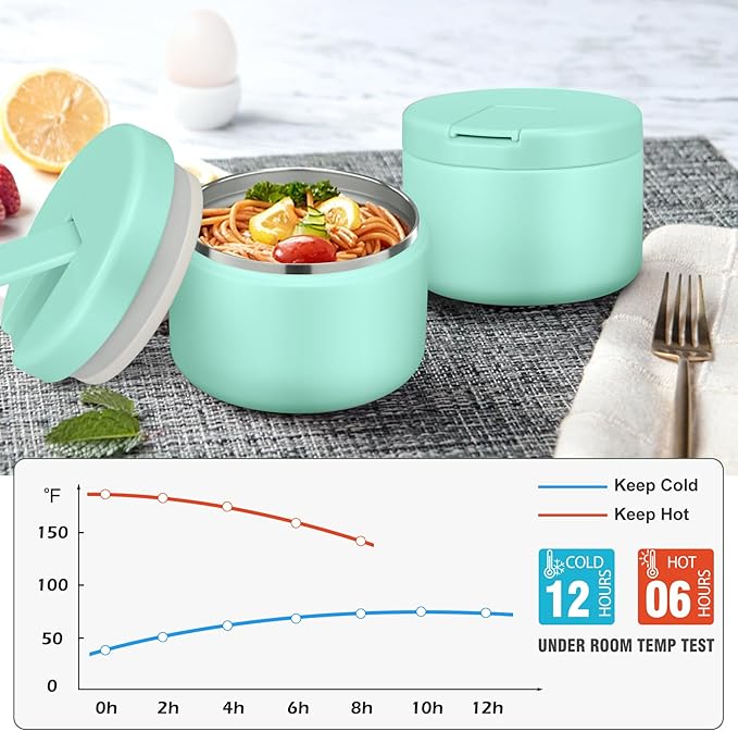 12oz Food Thermo for Hot Food Insulated Vacuum Soup Jar with Buckle Lid, Stainless Steel Wide Mouth Leak Proof Lunch Container