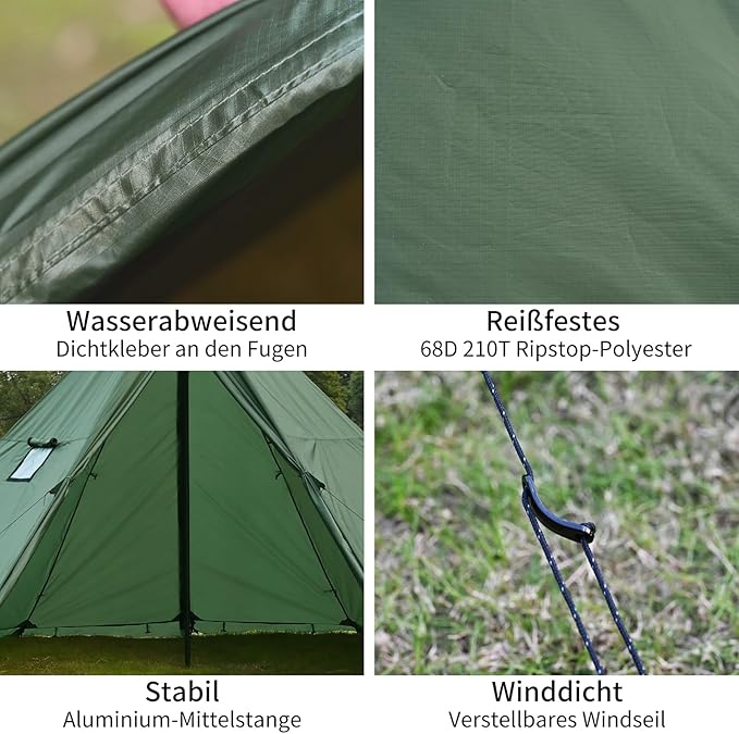Hot Tent with Stove Jack and Snow Skirt, 6.89~8.53ft Standing Room, 2~5 Person, Tipi Tent for Family Hiking, Fishing, Hunting, Backpacking Camping