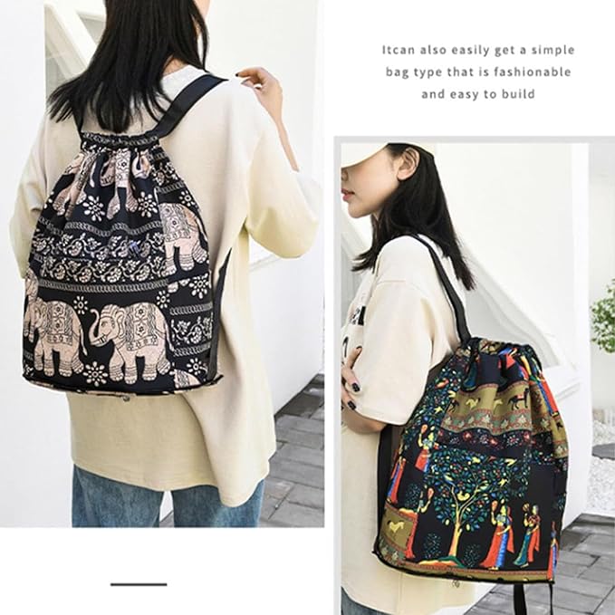 Drawstring Foldable Large Capacity Dry-wet Separation Travel Sports Backpack Waterproof Gym Bag with Multiple Pockets (C)