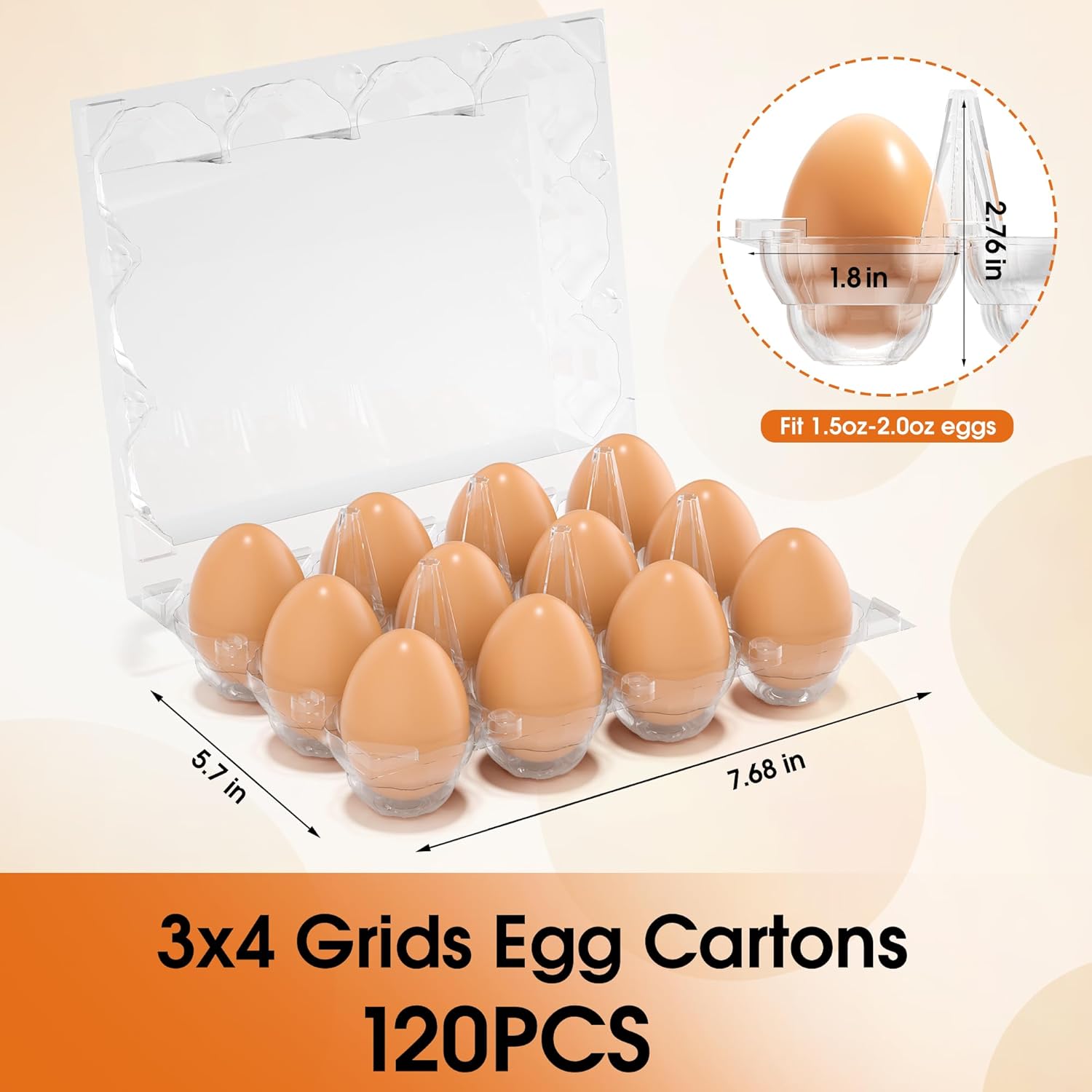 120 Pack Plastic Egg Cartons Cheap Bulk, 12 Count Clear Egg Containers for Fresh Chicken Eggs, 3x4 Grids Refrigerator Egg Trays for Refrigerator Storage, Chicken Farm, Market Display & Commercial Use