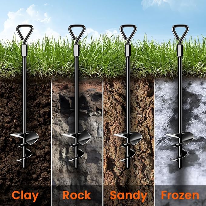 Ground Anchors Tent Stakes Trampoline Anchors Heavy Duty Screw in 4 Pack, Tent Stakes High Winds Heavy Duty for Camping Tent, Canopies, Carports, Sheds, Swing Sets,14in Ground Anchors