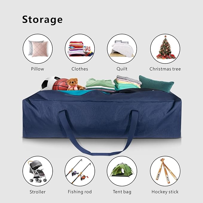 TOPDesign 46 Inch Extra Large Zippered Duffel Bag for Travel Camping Sports Equipment Storage, Waterproof Foldable Luggage Bag with Padded Handles