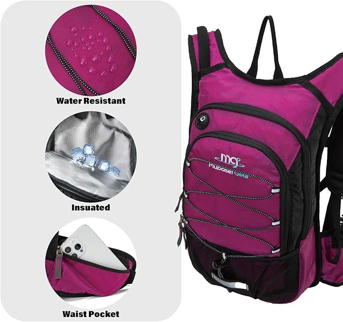 15L Insulated Hydration Backpack Pack with 2L Water Bladder Lightweight Hiking Backpack Bag for Women Men Daypack for Hiking Running Festival Camping Biking