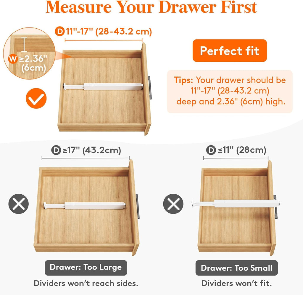 Lifewit 5 Pack Clothes Drawer Dividers 2.36" High, 11"-17" Adjustable Drawer Organizer for Clothing/Makeup, Plastic Expandable Separators in Kitchen/Dresser/Bathroom/Office Organization & Storage