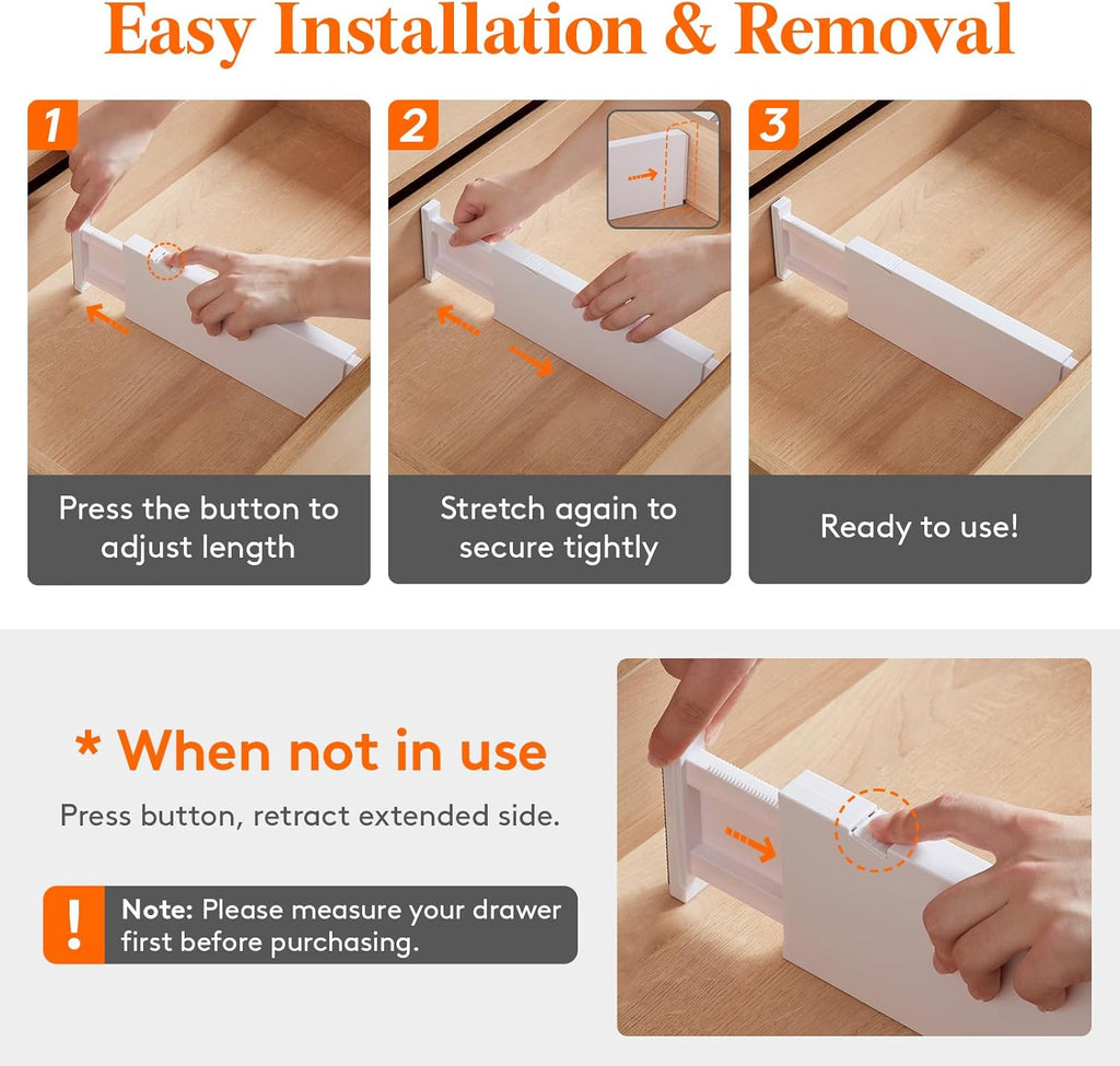 Lifewit 14 Pack Drawer Dividers 4" High, 11-17" Adjustable Drawer Organizers for Clothes, Expandable Dresser Separators in Bedroom/Bathroom/Kitchen/Fridge/Office Organization and Storage, White