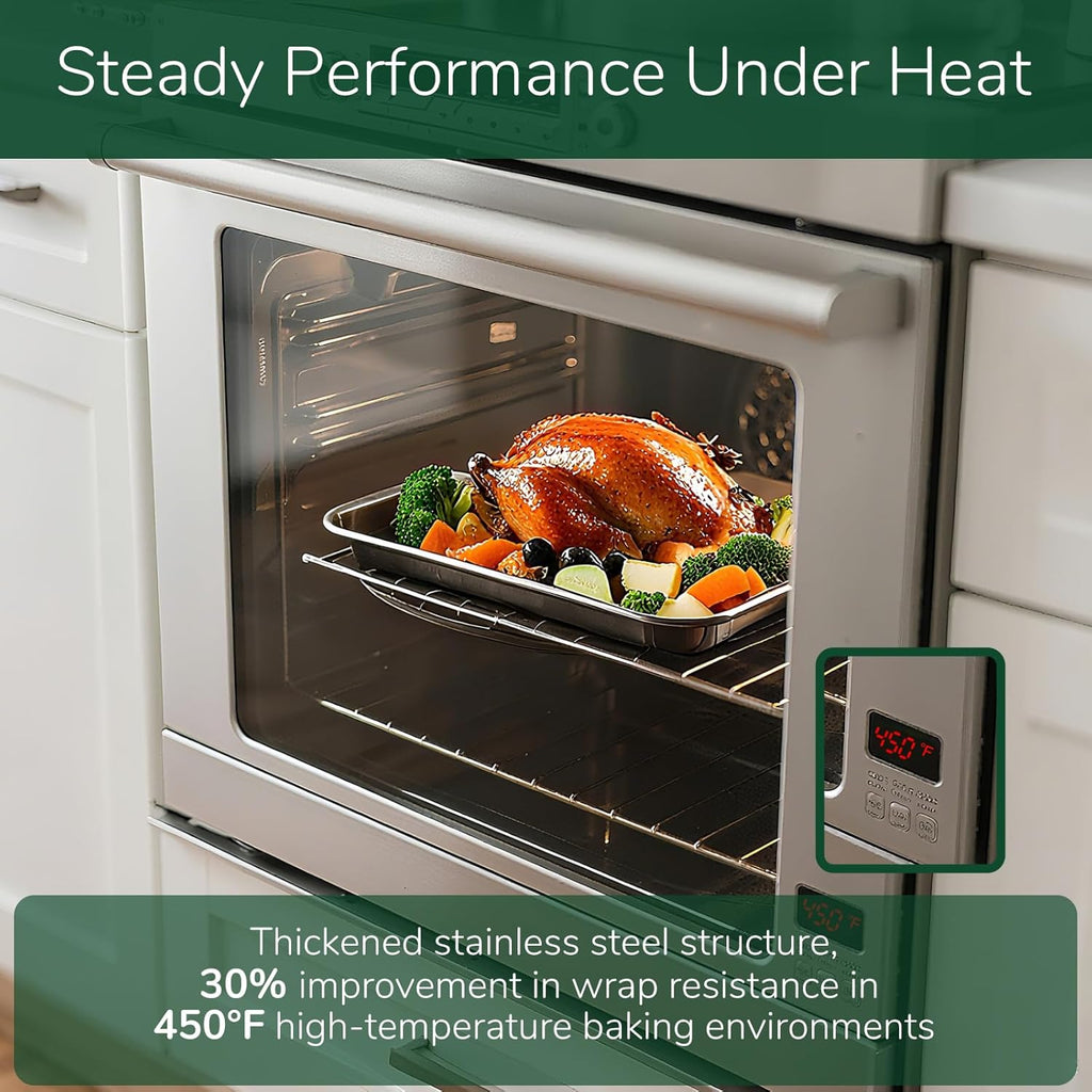 18/0 Stainless Steel Baking Sheet with Cooling Rack, 9.2 Inch Oven-Safe Non-Toxic Cookie Sheets for Baking, Coating Free & Rust Resistant for Healthy Family Baking, Easy to Clean, Heavy Duty