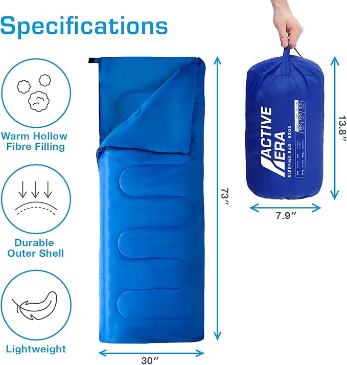 Active Era Ultra Lightweight Sleeping Bag Indoor & Outdoor - Compact, Ultralight Sleeping Bag for Warm Weather - Camping Sleeping Bags for Warm Weather, Sleepovers, Fishing, Outdoor Camping and Hiking
