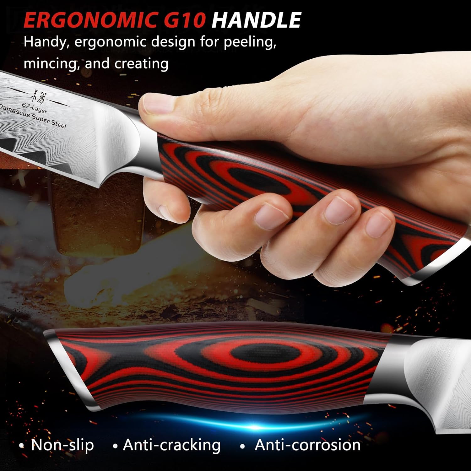 Paring Knife 3.75 Inch Small Kitchen Knife, Super Sharp Damascus Steel Fruit Knife, Multifunctional Peeling Knife for Cutting Fruit Vegetables