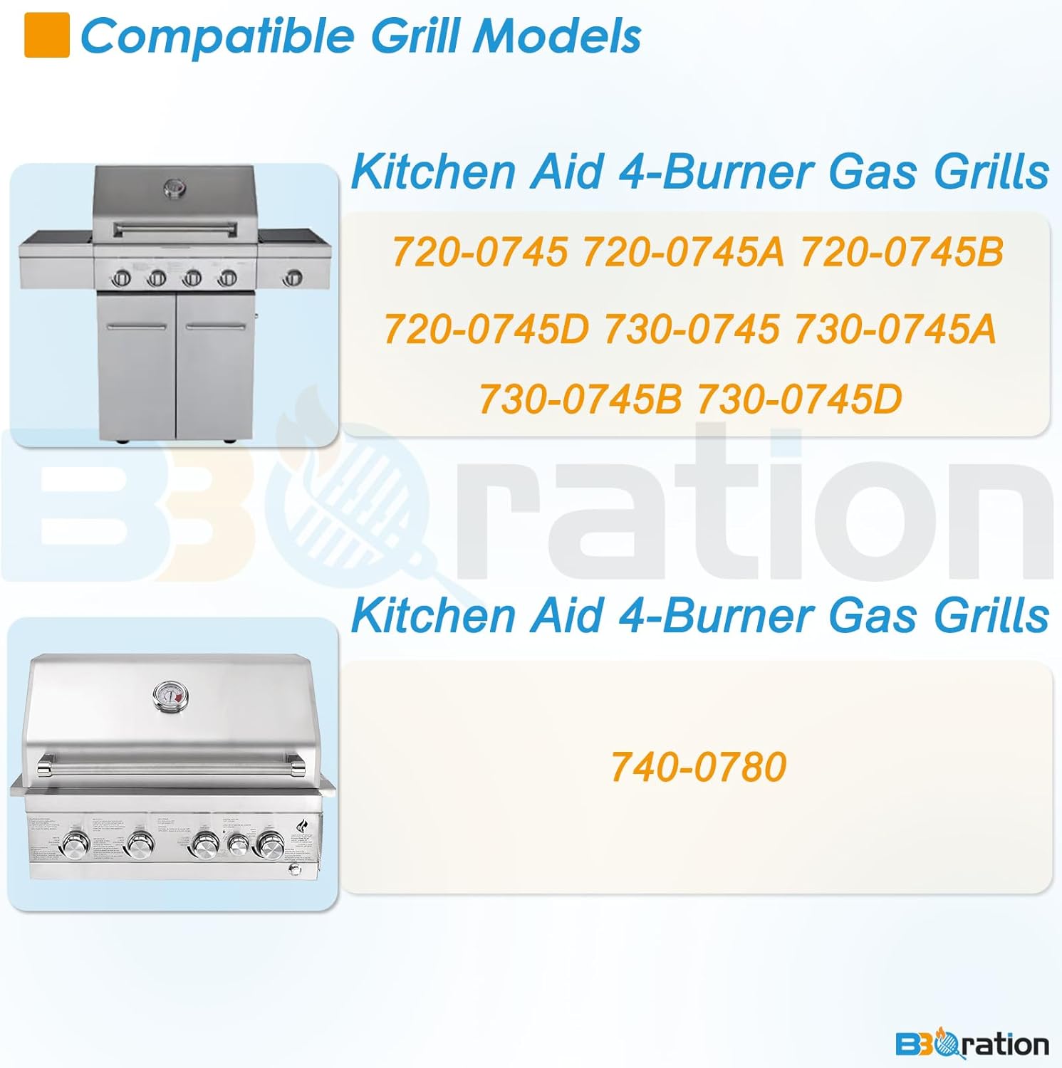 Grill Grates Replacement Parts for Kitchen Aid 720-0745B 720-0745 720-0745A 740-0780 730-0745 860-0012, Grill Grates for Kitchenaid Grill Replacement Parts, 18 7/8" x 9 7/8" Each