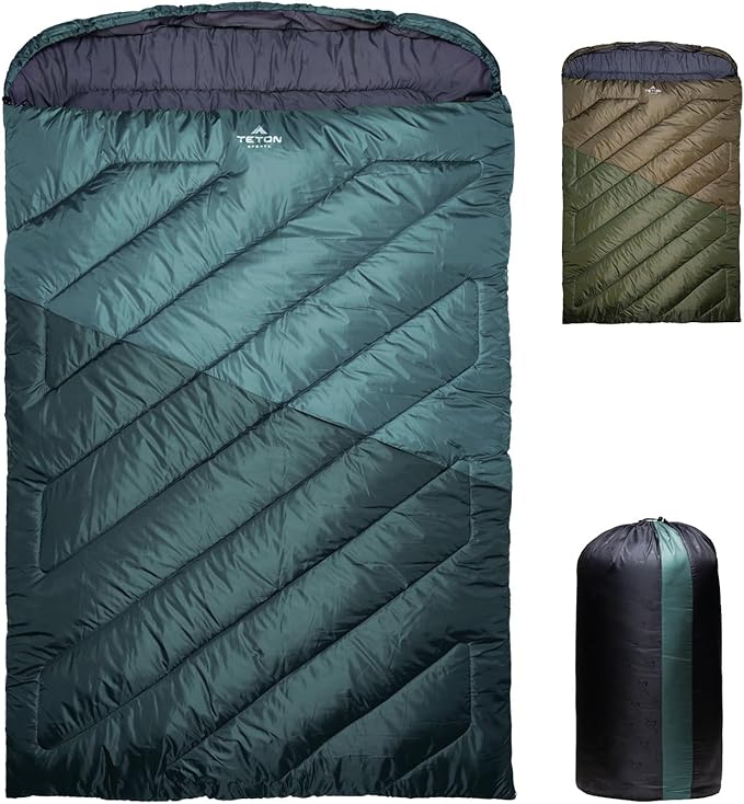 Teton Mammoth Queen Size Double Sleeping Bag- A Warm Bag The Whole Family can Enjoy – Great for Camping, Hunting and Base Camp. Compression Sack Included