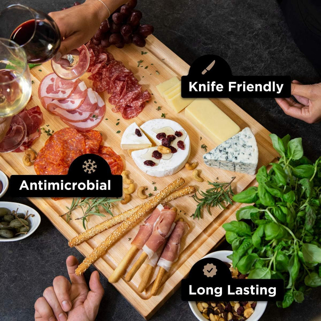 Large Wood Cutting Board from North American Maple - A Butcher Block That Comes with Juice Groove for Cutting Meat and Juicy Veggies Easily- Maple Chopping Board - 20x16x1.5 inches