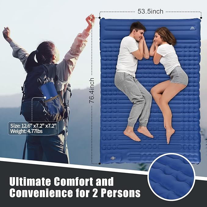 Camping Sleeping Pad, Extra Thickness 4.7 Inch Inflatable Sleeping Mat Lightweight Waterproof Camping with Built-in Pump Air Mattress for Backpacking, Hiking, Tent, Traveling