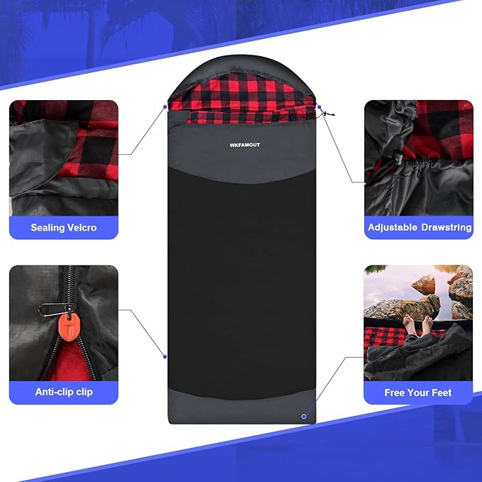 Backpacking Flannel Sleeping Bag Lightweight for Adults Hiking Ultralight Compact Sleeping Bag Portable Warm Weather Summer with Compression Sack