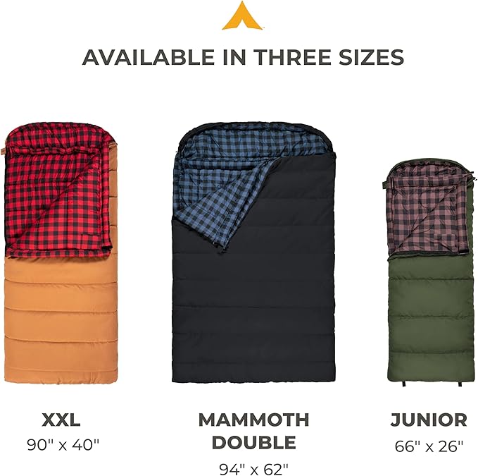 Teton Mammoth Queen Size Double Sleeping Bag- A Warm Bag The Whole Family can Enjoy – Great for Camping, Hunting and Base Camp. Compression Sack Included