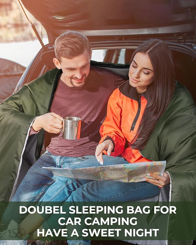 Ohuhu Double Sleeping Bag for Adults with 2 Pillows, Queen Size Two Person Sleeping Bag for Camping Hiking Backpacking 2 Person Sleeping Bags for Cold Weather & Warm