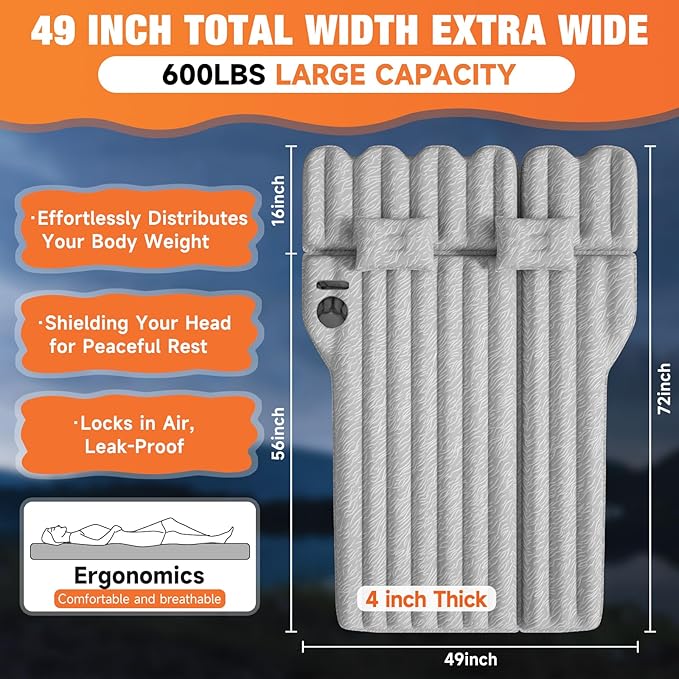 SUV Air Mattress: Inflatable Car Air Mattress for Camping, Flocking Car Bed with Air Pump & 2 Pillows, Portable Sleeping Pad Mattress for Home Car Travel Camping Grey