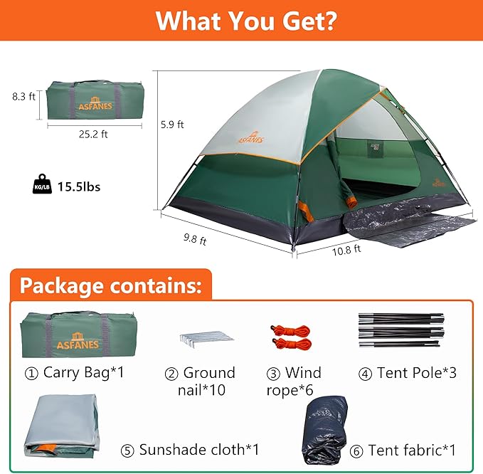 2-12 Person Tents for Camping Waterproof, Backpack Double Layer Tents, Perfect Picnics, Fishing and Backyard Camping