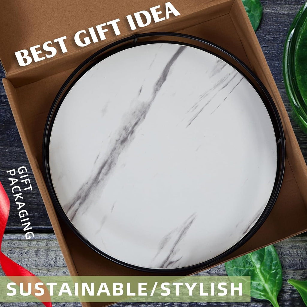 12 Inch White Wood Lazy Susan Turntable for Table, Kitchen Rustic Brown Turntable Organizer with Steel Frame, 360 Degree Decorative Turntable for Countertop Cabinet or Centerpieces