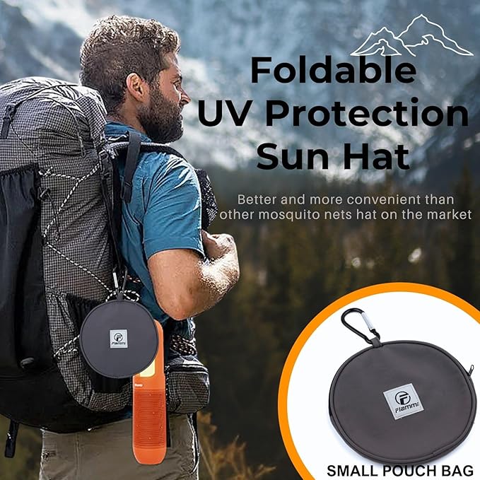 Flammi Mosquito Net Hat Safari Hat UPF 50+ Sun Protection Boonie Hats for Men with Neck Flap Fishing Hiking Hat for Men/Women