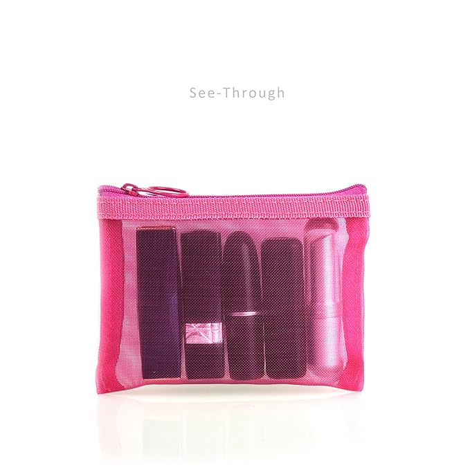 patu Mini Zipper Mesh Bags, 4" x 5", Size S / A7, 5 Pieces, Beauty Makeup Lipstick Cosmetic Accessories Organizer, Small Travel Kit Storage Pouch, Pink