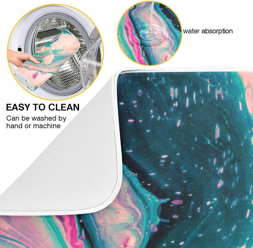 Super Absorbent Dish Drying Mat, Microfiber Fast-Drying Dish Mat, 16" x 18", Kitchen Dish Drying Pad, Marble Pink Green