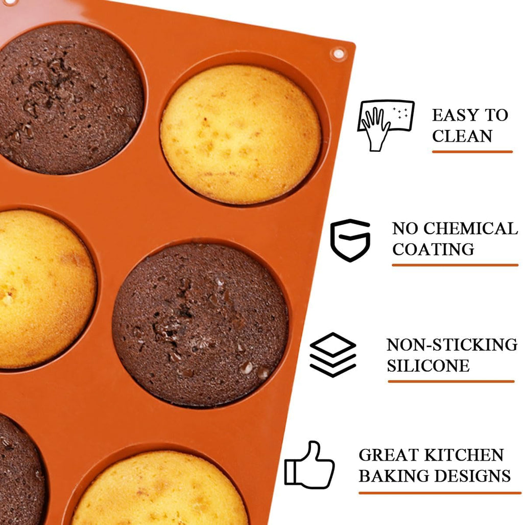 3 Pack Silicon Muffin Top Pan, 6-Cavity Non-Stick Egg Molds for baking, 3" Round Silicone Muffin Tin for English Muffins, Egg bites, Corn Bread, Whoopie Pies, Cookies