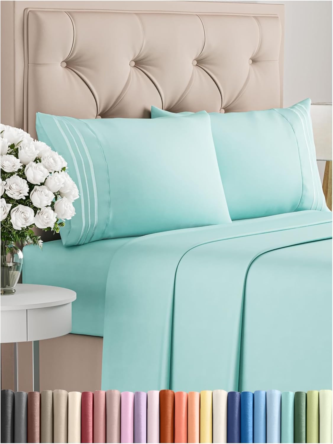 King Size 4 Piece Sheet Set - Comfy Breathable & Cooling Bed Sheets Set - Hotel Luxury Bedding for Women, Men, Kids, Teens, Boys & Girls - Deep Pockets, Ultra-Soft, Wrinkle Free - Oeko-Tex - Spa Blue