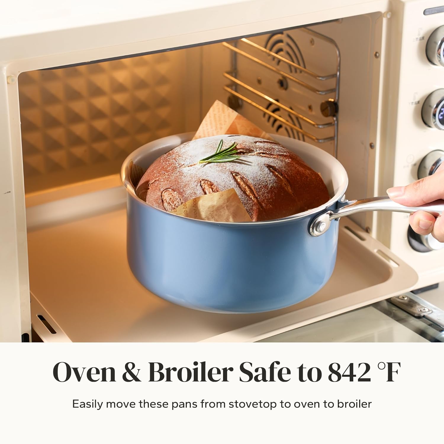 Redchef Nonstick Ceramic Sauce Pan With Lid, 3.5QT Small Cooking Pot with Stay-Cool Handle, Kitchen Non Toxic Soup Pot, PTFE & PFOA Free, Oven & Dishwasher Safe, Compatible with All Stovetops-Blue