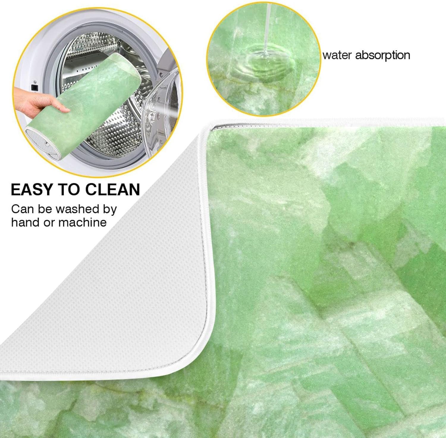 Super Absorbent Dish Drying Mat, Microfiber Fast-Drying Dish Mat, 16" x 18", Kitchen Dish Drying Pad, Green Jade Stone Marble