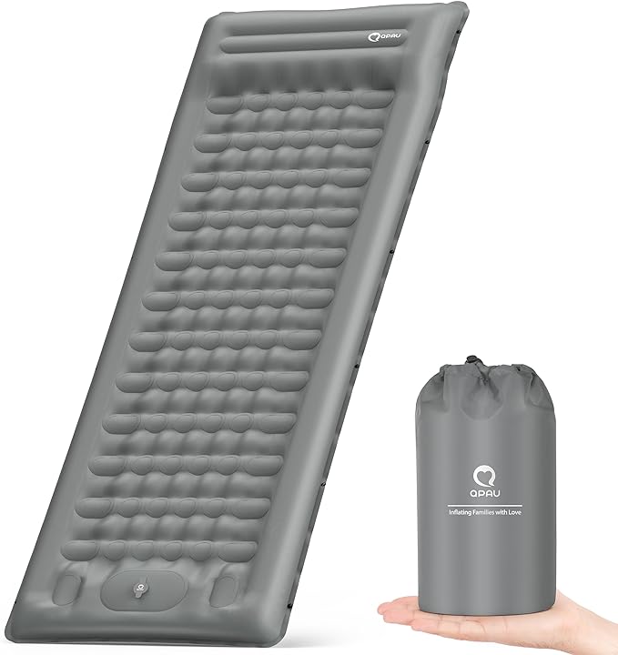 QPAU Sleeping Pad for Camping, Camping Mattress, 76''X26'', 4.7'' Extra-Thick Enhanced Support, with Built-in Foot Pump, for Camping, Hiking - Airpad, Backpacking and Home, (Grey)
