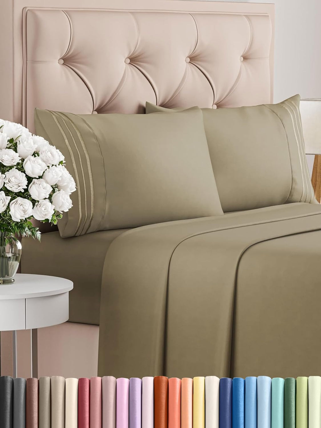 Queen Size 4 Piece Sheet Set - Comfy Breathable & Cooling Bed Sheets Set - Hotel Luxury Bedding for Women, Men, Kids, Teens, Boys & Girls - Deep Pockets, Ultra-Soft, Wrinkle Free - Oeko-Tex - Khaki