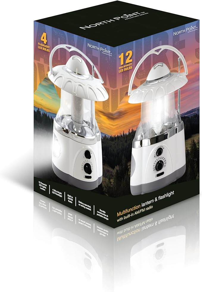 190507 12-Led Lantern With 4-Led Flashlight & Am/Fm Radio (Black)