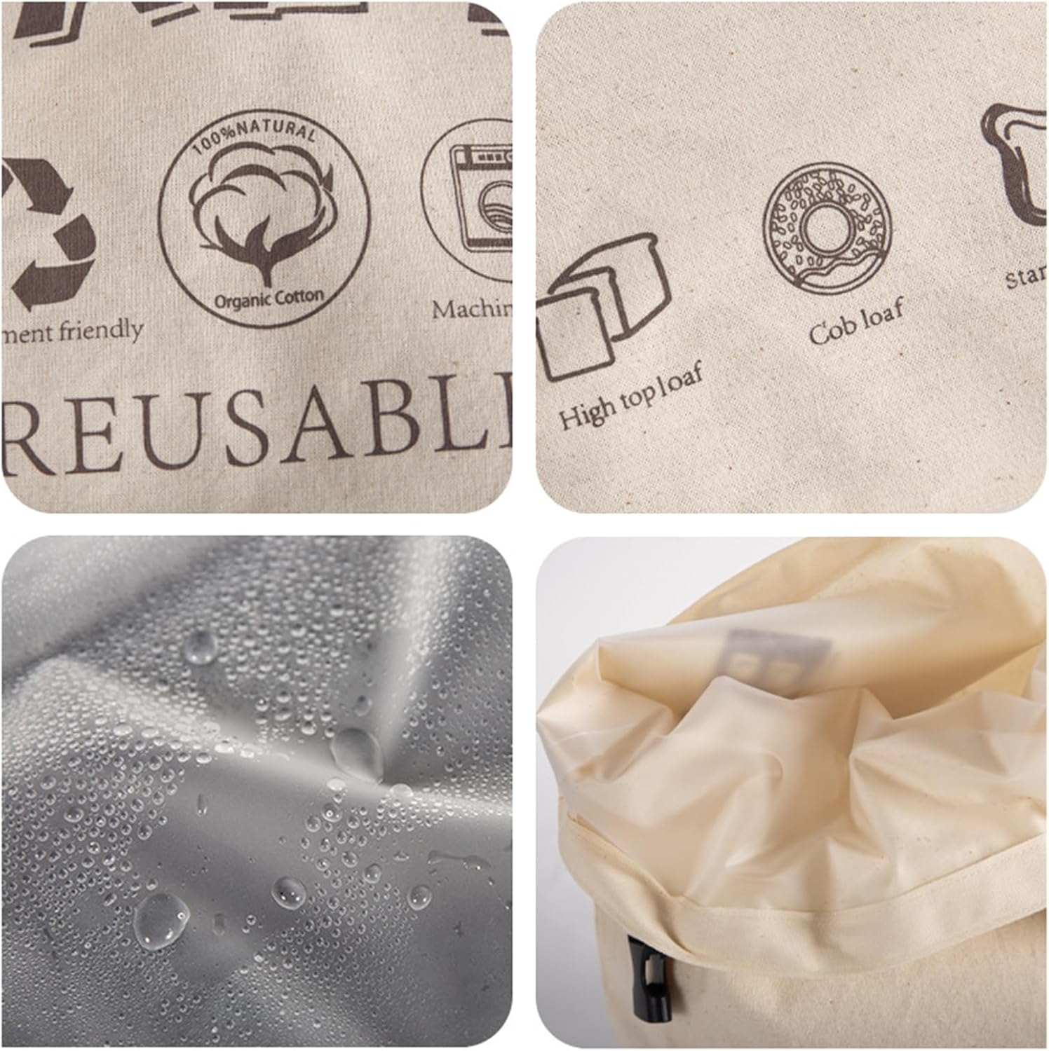 2-Pack Bread Bags, Reusable Bread Bags for Homemade Bread, Buckle Closure,Fresh Keeping Extra Large Bags, Food Bag (Beige)