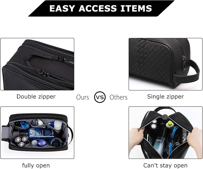 BAGSMART Toiletry Bag for Men, Travel Toiletry Organizer Dopp Kit Water-resistant Shaving Bag for Toiletries Accessories, Door Room Essentials,Black-large