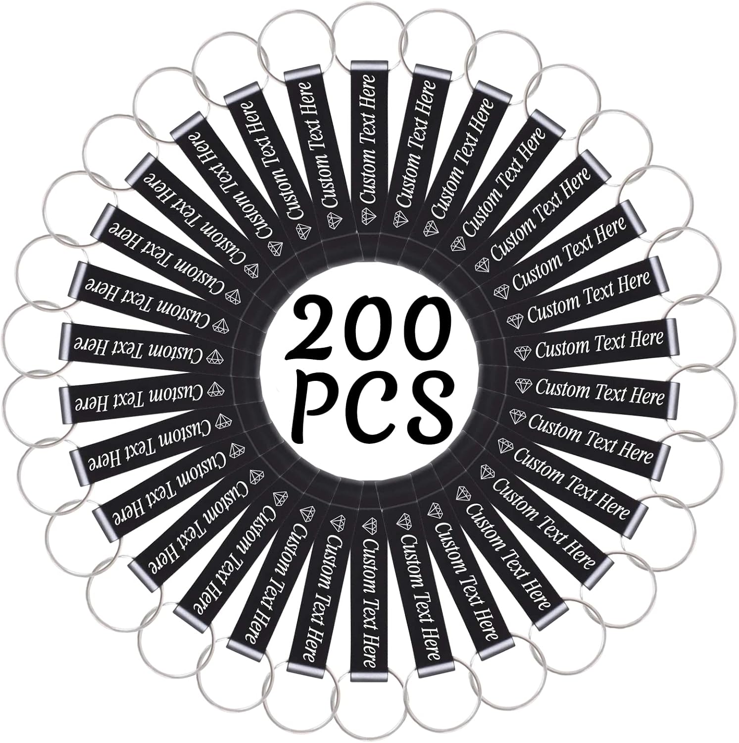 200PCS Personalized Bottle Opener Keychain Bulk Custom Beer Bottle Opener with Logo Text Engraved Wedding Bottle Opener Favors Customized Gifts for Guests Baby Shower Birthday Party-Black